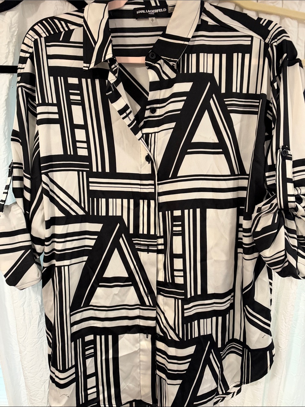 Karl Lagerfeld Black and White Geometric Button-Down Shirt